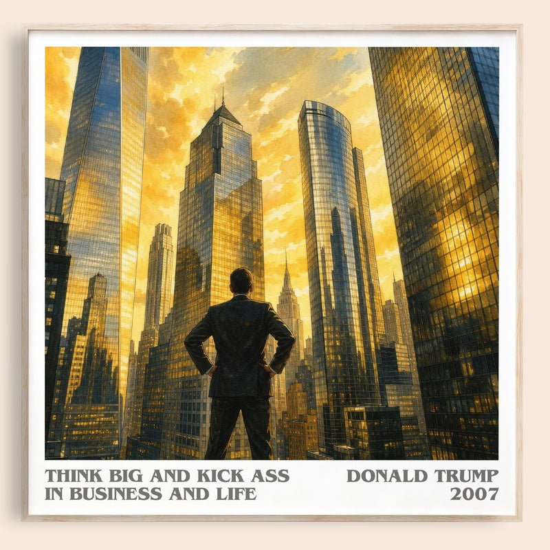 Think big and kick ass in business and life literary book poster by Donald Trump – framed literary art print