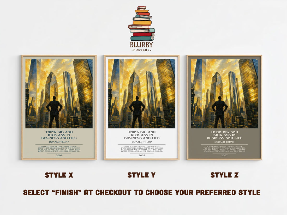 Think big and kick ass in business and life bookish print in frame leaning in hallway – non fiction wall art (mockup)