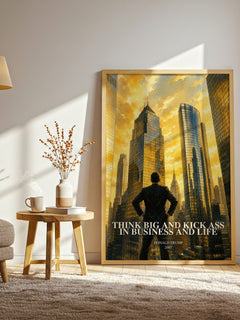 Think big and kick ass in business and life watercolour print in frame leaning in hallway – non fiction wall art