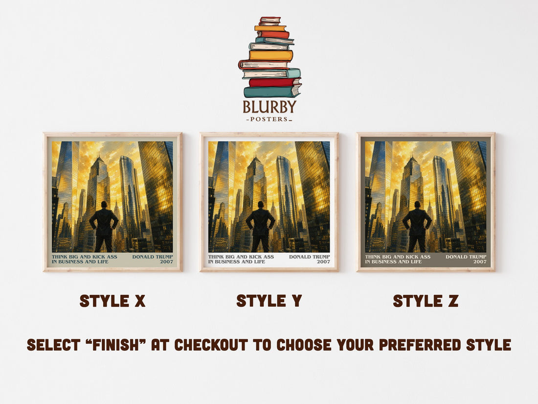 Think big and kick ass in business and life literary print in frame leaning in hallway – non fiction wall art (mockup)