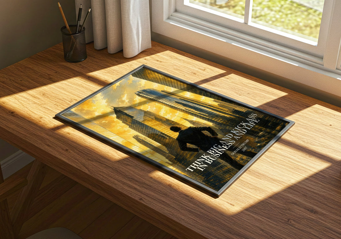 Think big and kick ass in business and life watercolour book poster framed on wall – non fiction wall art