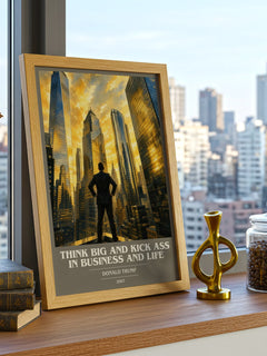 Think big and kick ass in business and life book cover print framed by window – literary home decor