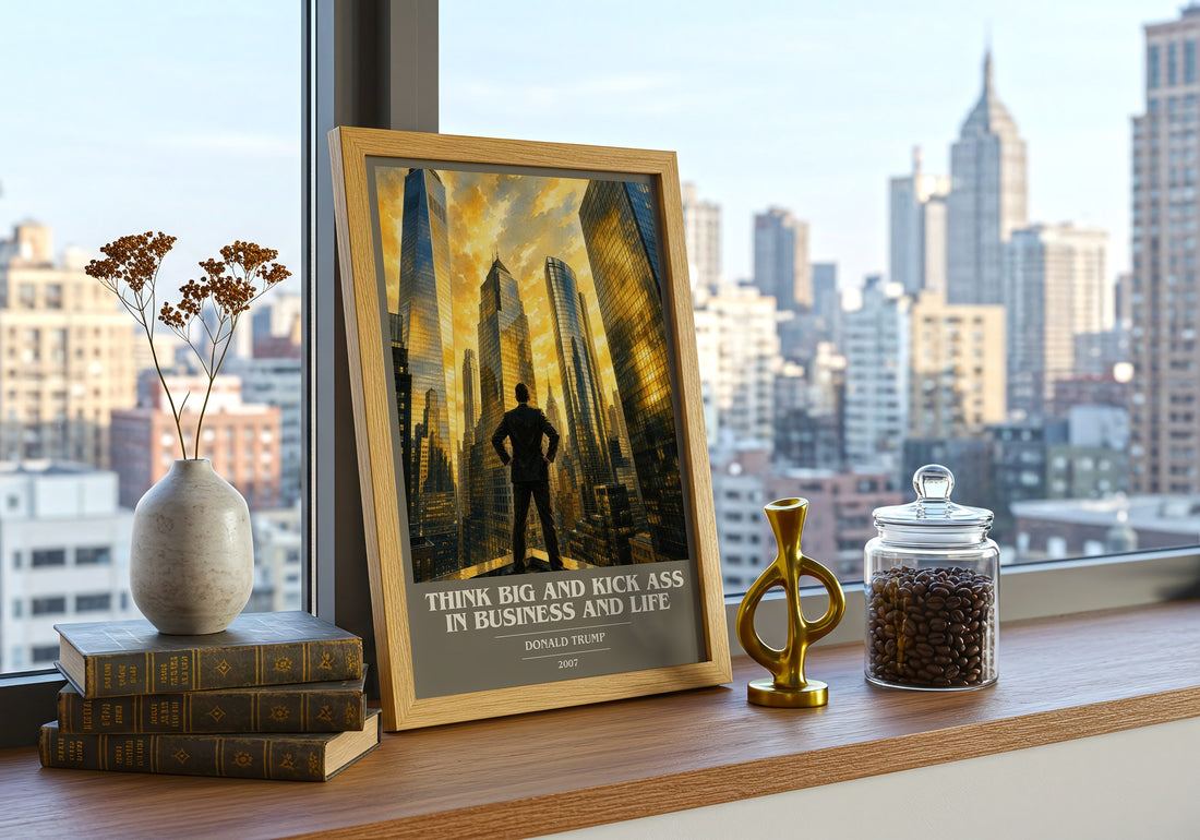 Think big and kick ass in business and life book cover print framed by window – literary home decor