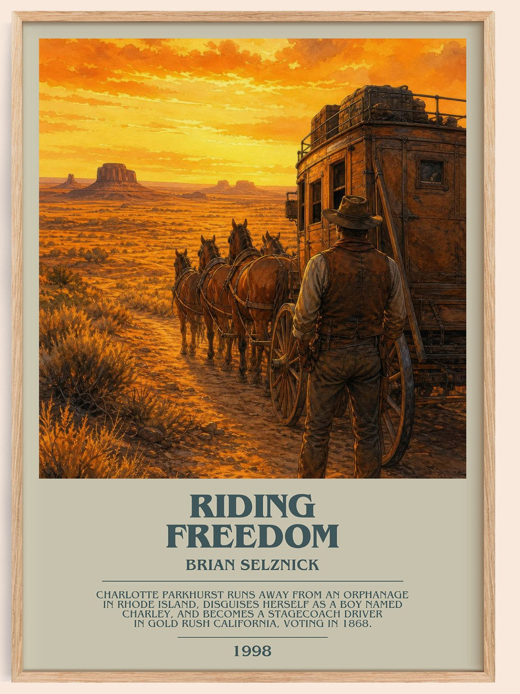 Riding Freedom bookish book poster by Brian Selznick – framed literary art print