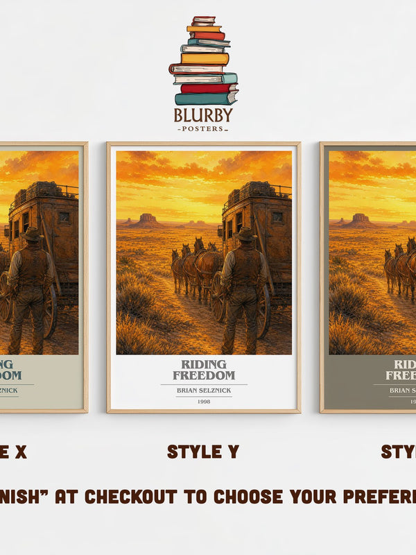 Riding Freedom book cover print in frame leaning in hallway – historical fiction wall art
