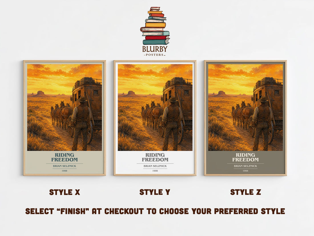Riding Freedom book cover print in frame leaning in hallway – historical fiction wall art (mockup)