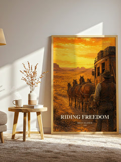 Riding Freedom watercolour print in frame leaning in hallway – historical fiction wall art