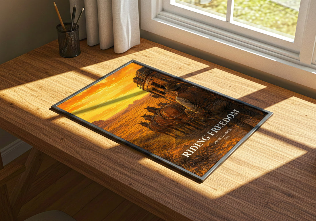 Riding Freedom watercolour book poster framed on wall – historical fiction wall art