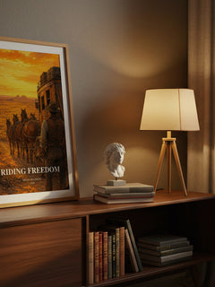 Riding Freedom watercolour print on bookshelf – Brian Selznick fan gift