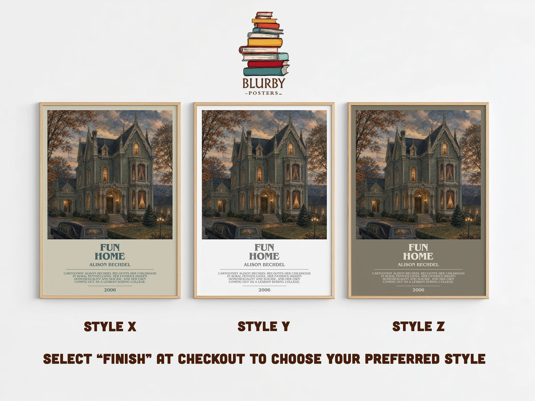 Fun Home bookish print in frame leaning in hallway – memoir wall art (mockup)