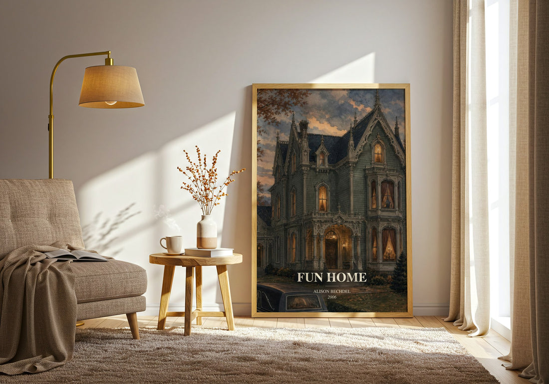 Fun Home watercolour print in frame leaning in hallway – memoir wall art