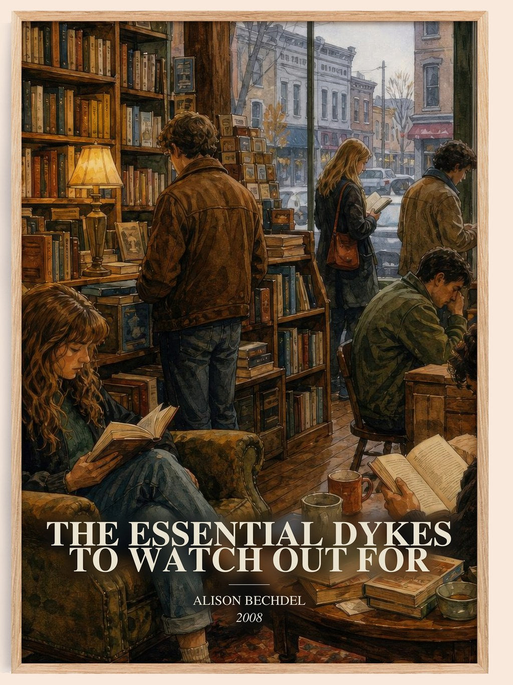 The Essential Dykes to Watch Out For watercolour book poster by Alison Bechdel – framed literary art print