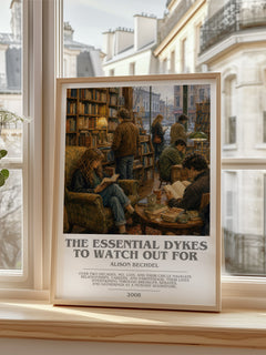 The Essential Dykes to Watch Out For bookish poster colour and style options – Alison Bechdel book art