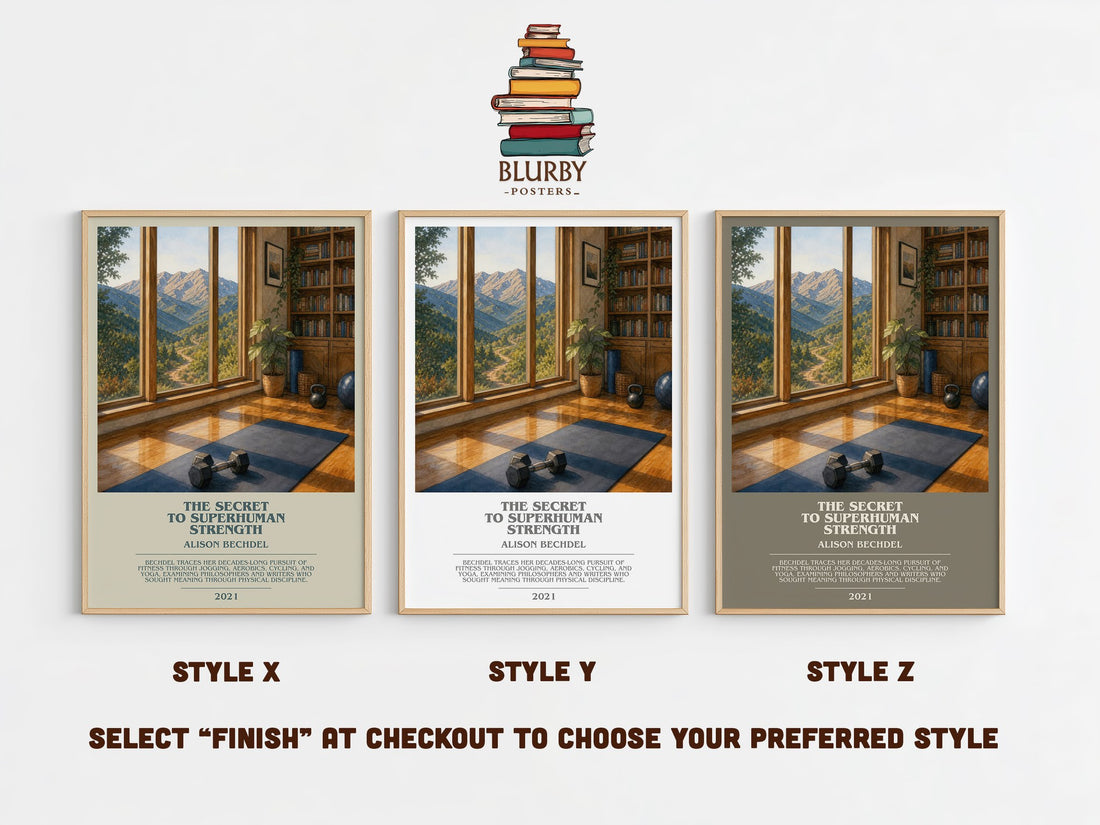 The Secret to Superhuman Strength bookish print in frame leaning in hallway – memoir wall art (mockup)