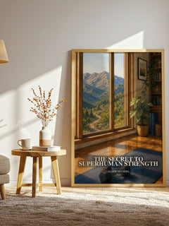 The Secret to Superhuman Strength watercolour print in frame leaning in hallway – memoir wall art