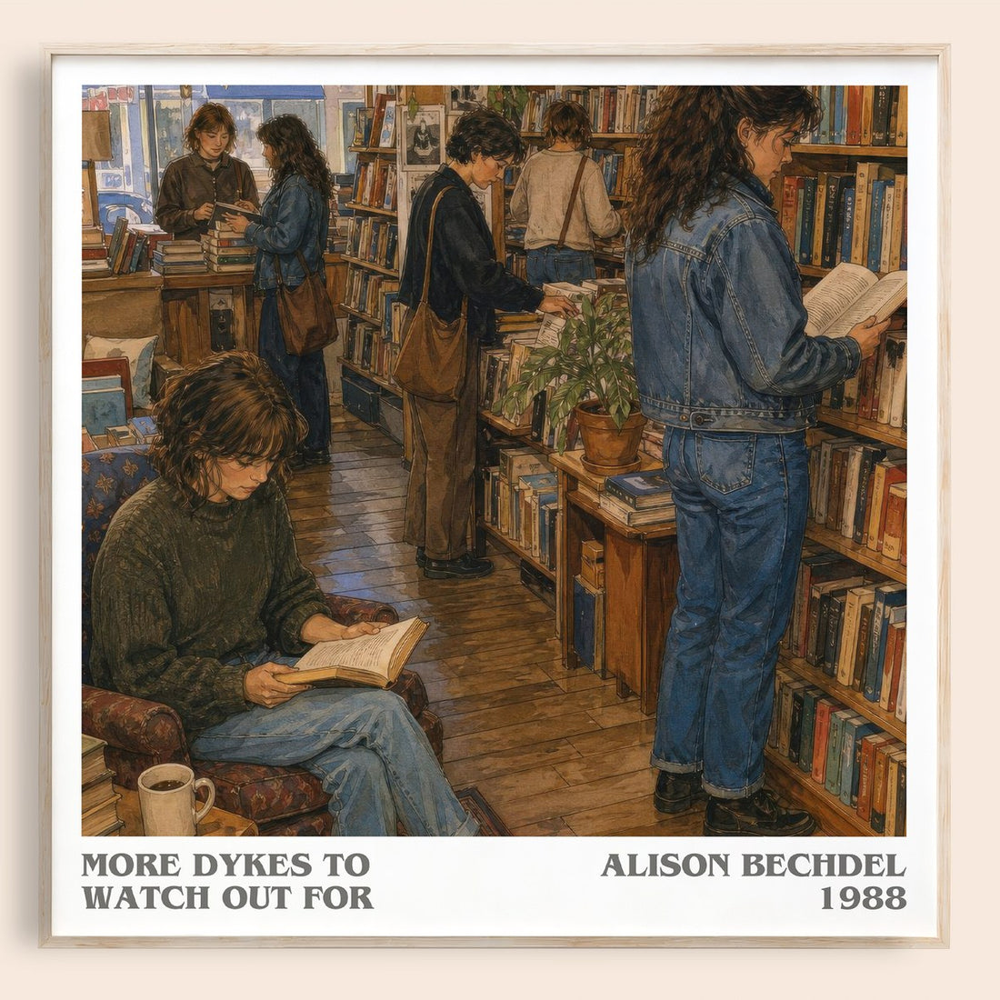 More dykes to watch out for literary book poster by Alison Bechdel – framed literary art print