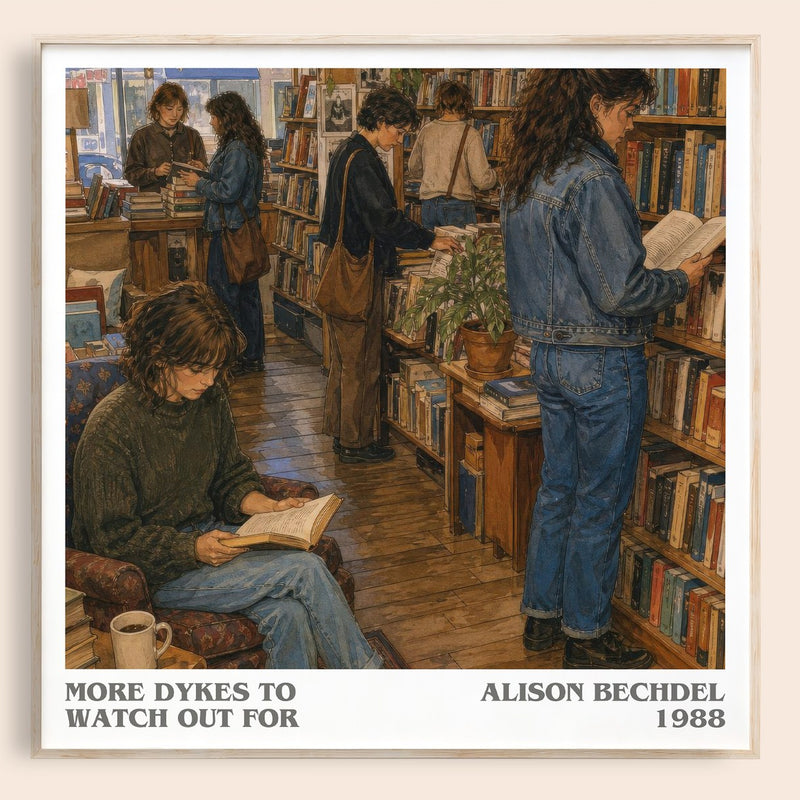 More dykes to watch out for literary book poster by Alison Bechdel – framed literary art print