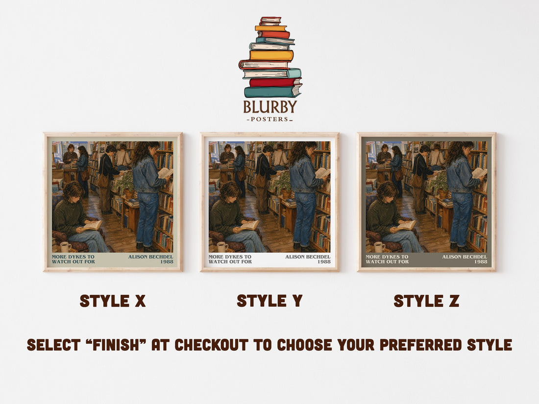 More dykes to watch out for literary print in frame leaning in hallway – non fiction wall art (mockup)