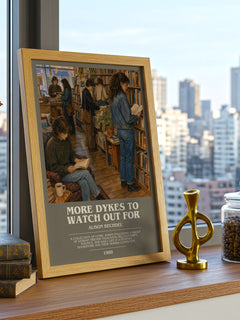 More dykes to watch out for bookish print framed by window – literary home decor