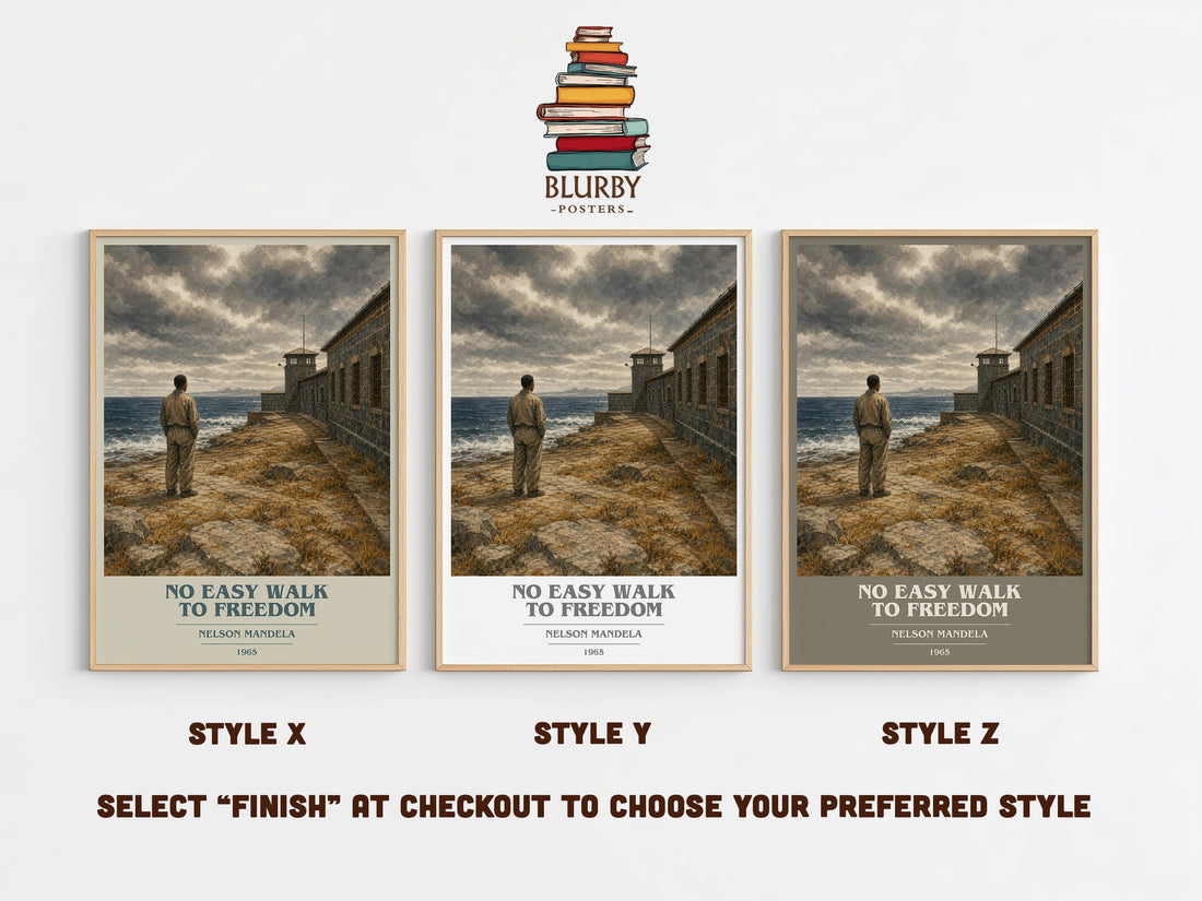 No Easy Walk to Freedom book cover print in frame leaning in hallway – memoir wall art (mockup)