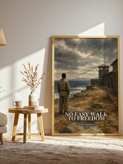 No Easy Walk to Freedom watercolour print in frame leaning in hallway – memoir wall art