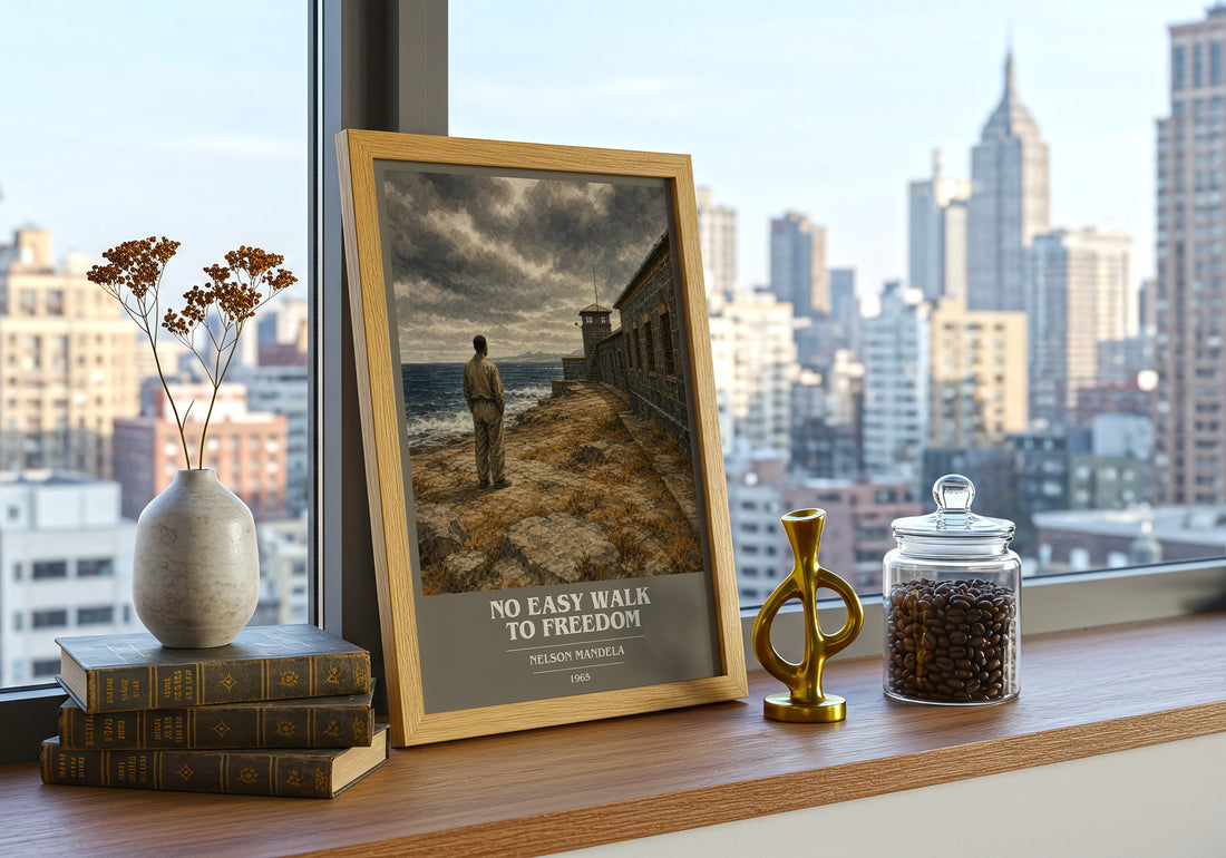 No Easy Walk to Freedom book cover print framed by window – literary home decor