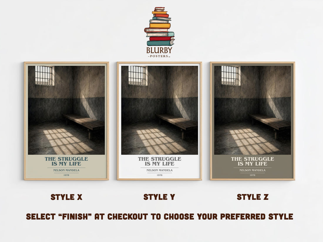 The Struggle Is My Life book cover print in frame leaning in hallway – memoir wall art (mockup)