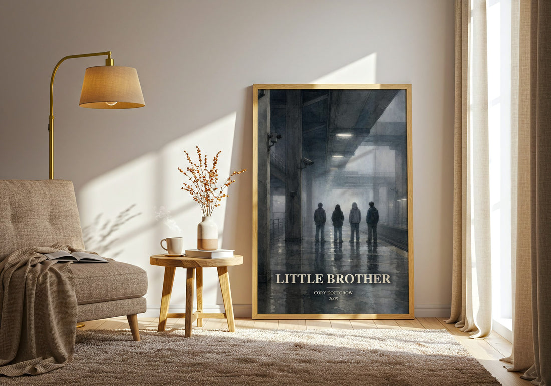 Little Brother watercolour print in frame leaning in hallway – young adult wall art