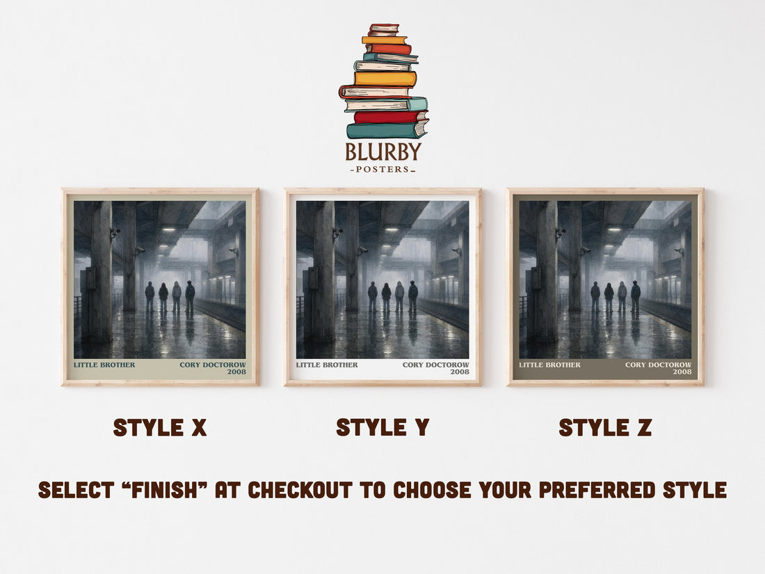 Little Brother literary print in frame leaning in hallway – young adult wall art (mockup)