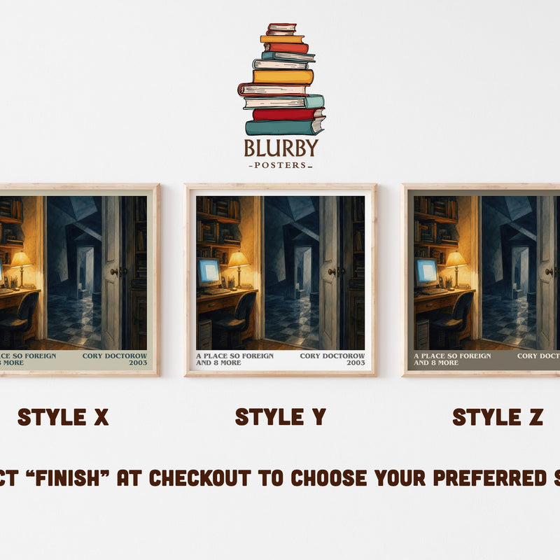 A Place So Foreign and 8 More literary print in frame leaning in hallway – sci fi wall art