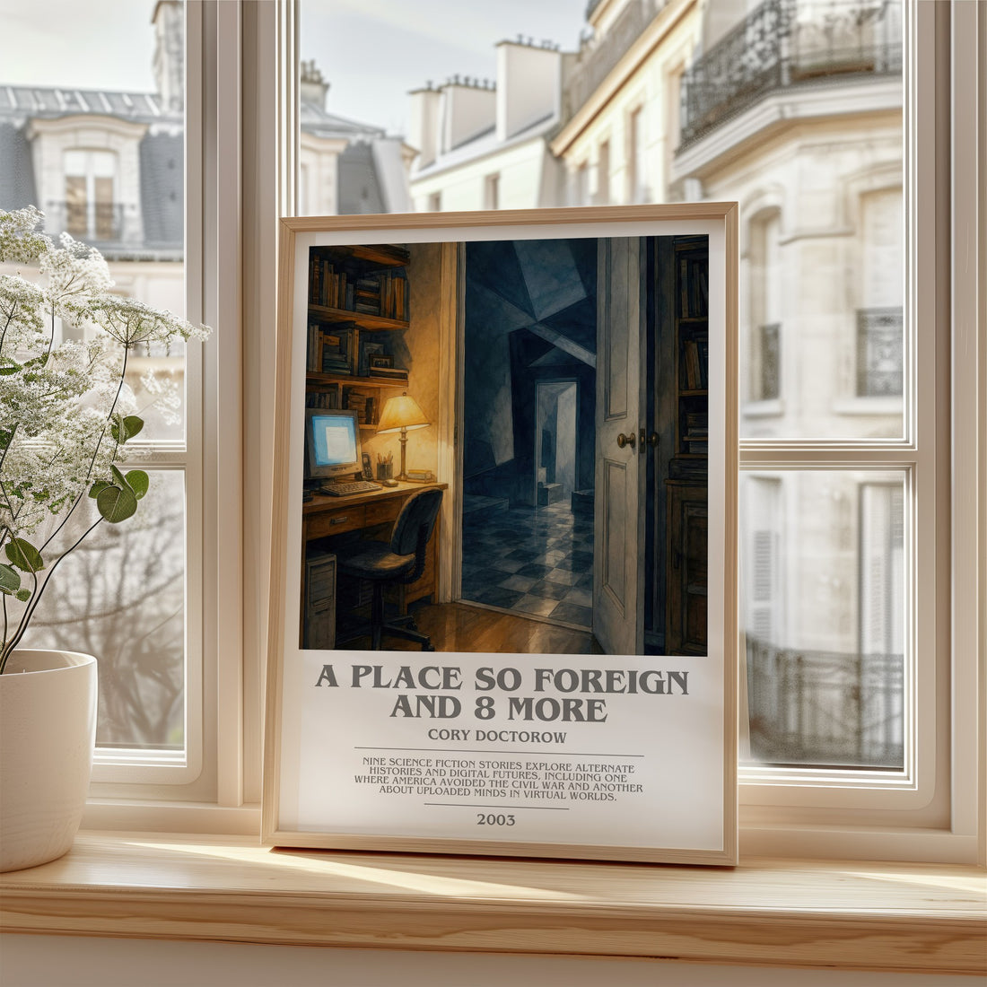 A Place So Foreign and 8 More bookish poster colour and style options – Cory Doctorow book art