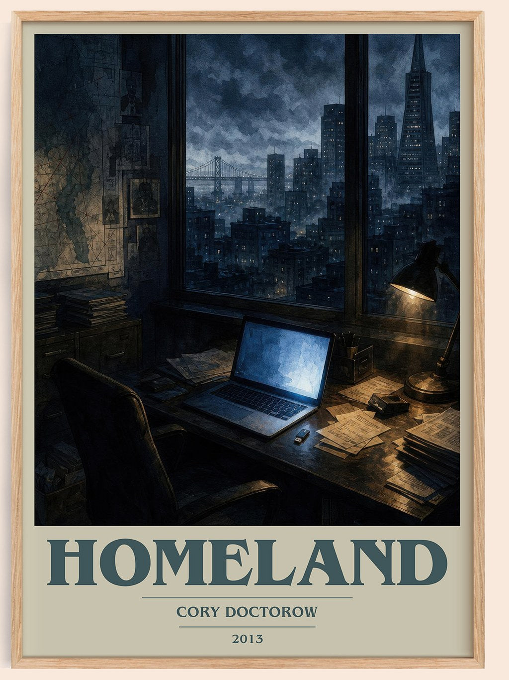 Homeland book cover book poster by Cory Doctorow – framed literary art print