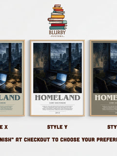 Homeland bookish print in frame leaning in hallway – dystopian wall art