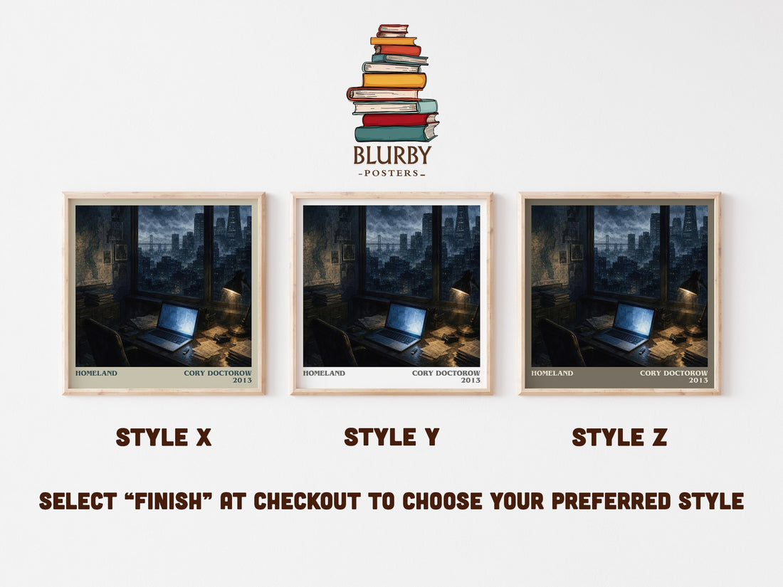 Homeland literary print in frame leaning in hallway – dystopian wall art (mockup)