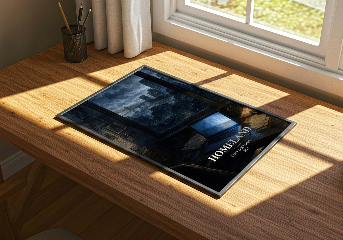 Homeland watercolour book poster framed on wall – dystopian wall art