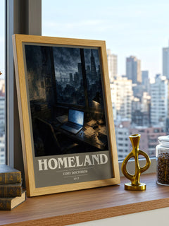 Homeland book cover print framed by window – literary home decor