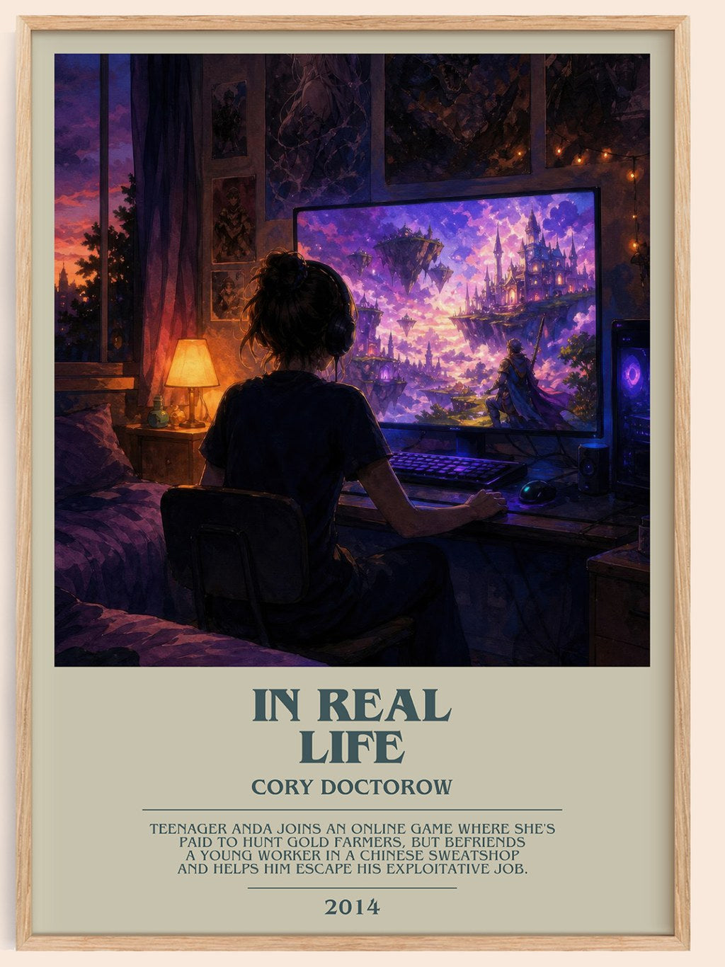 In Real Life bookish book poster by Cory Doctorow – framed literary art print
