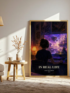 In Real Life watercolour print in frame leaning in hallway – young adult wall art