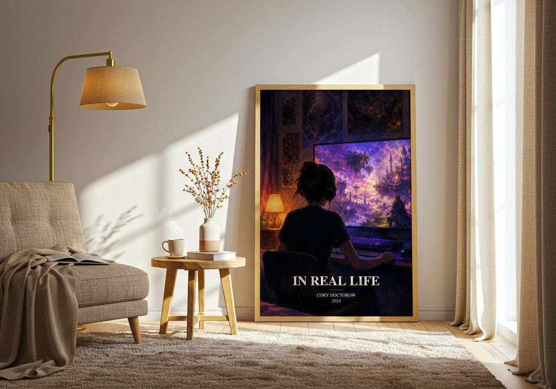 In Real Life watercolour print in frame leaning in hallway – young adult wall art