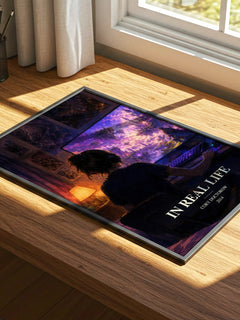 In Real Life watercolour book poster framed on wall – young adult wall art