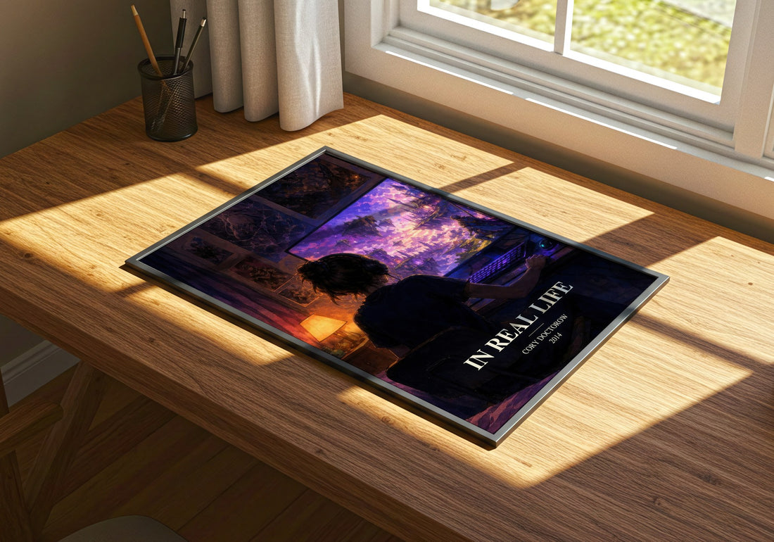 In Real Life watercolour book poster framed on wall – young adult wall art