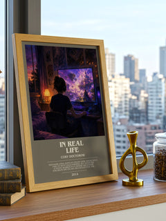 In Real Life bookish print framed by window – literary home decor