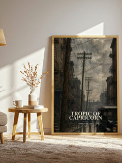 Tropic of Capricorn watercolour print in frame leaning in hallway – literary fiction wall art