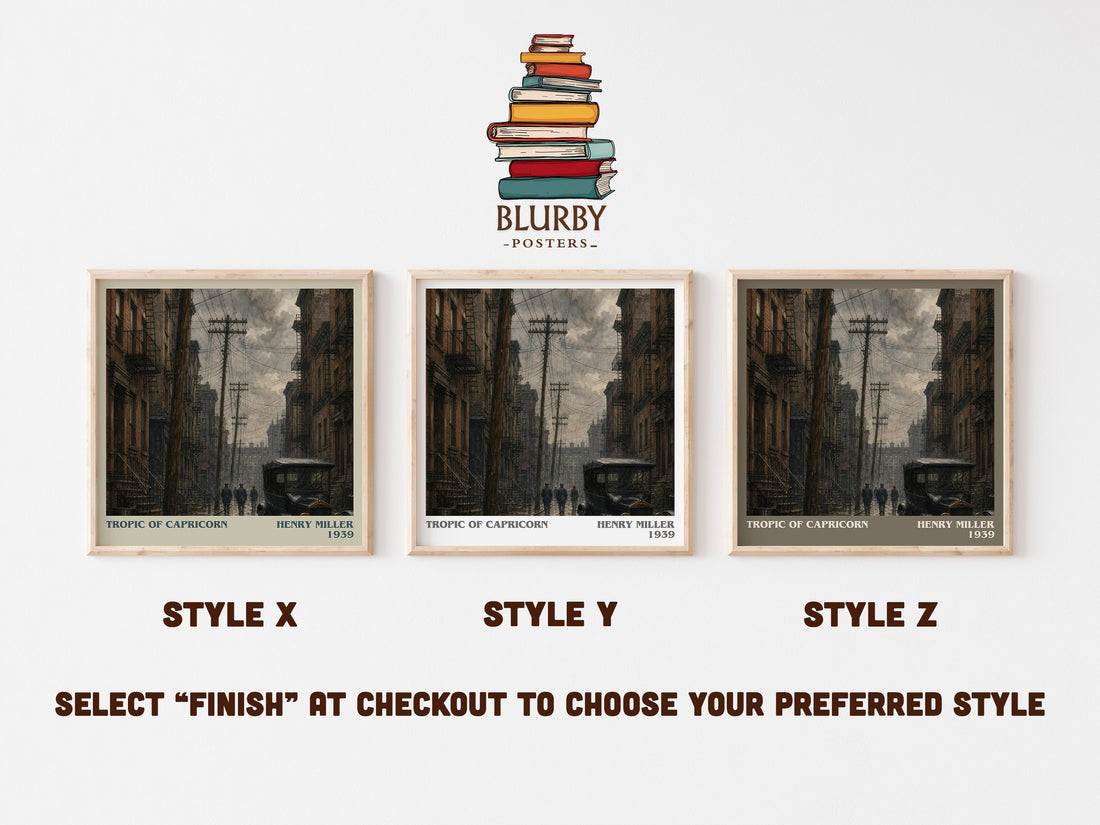Tropic of Capricorn literary print in frame leaning in hallway – literary fiction wall art (mockup)