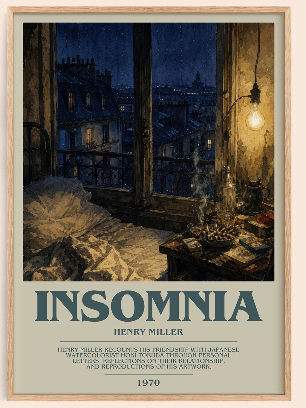 Insomnia bookish book poster by Henry Miller – framed literary art print