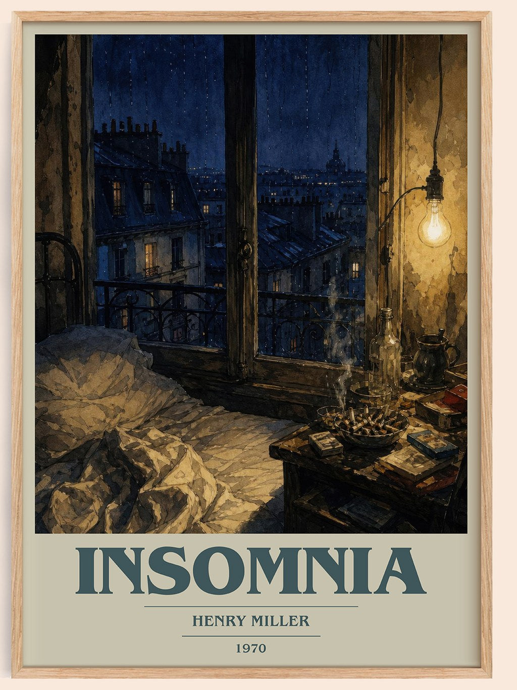 Insomnia book cover book poster by Henry Miller – framed literary art print