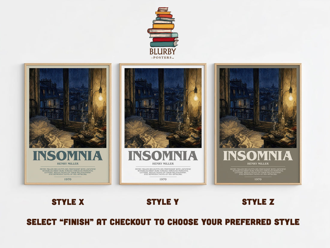 Insomnia bookish print in frame leaning in hallway – memoir wall art (mockup)