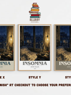 Insomnia book cover print in frame leaning in hallway – memoir wall art