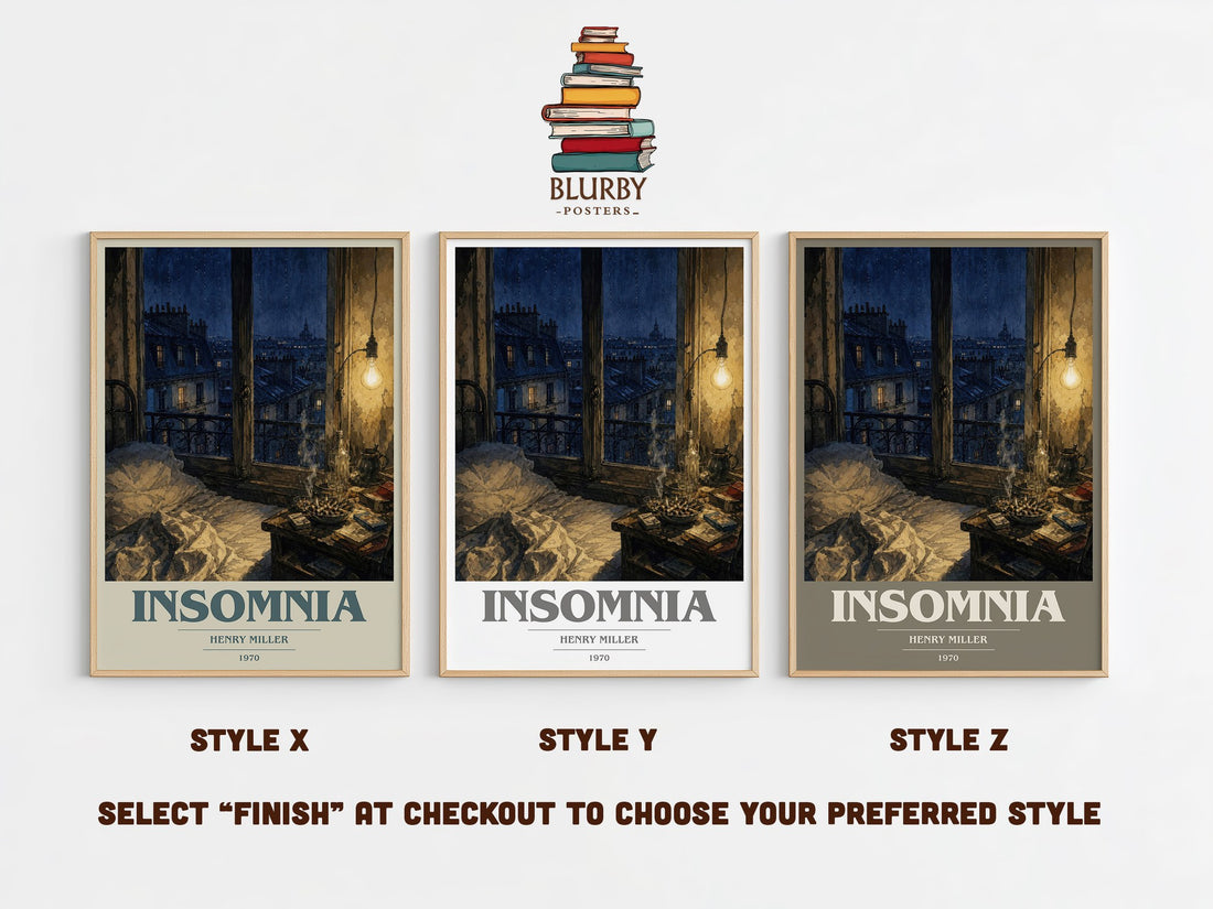 Insomnia book cover print in frame leaning in hallway – memoir wall art (mockup)