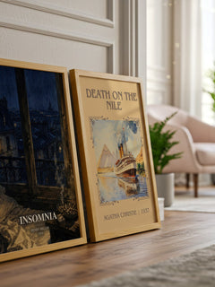 Insomnia watercolour print framed by window – literary home decor